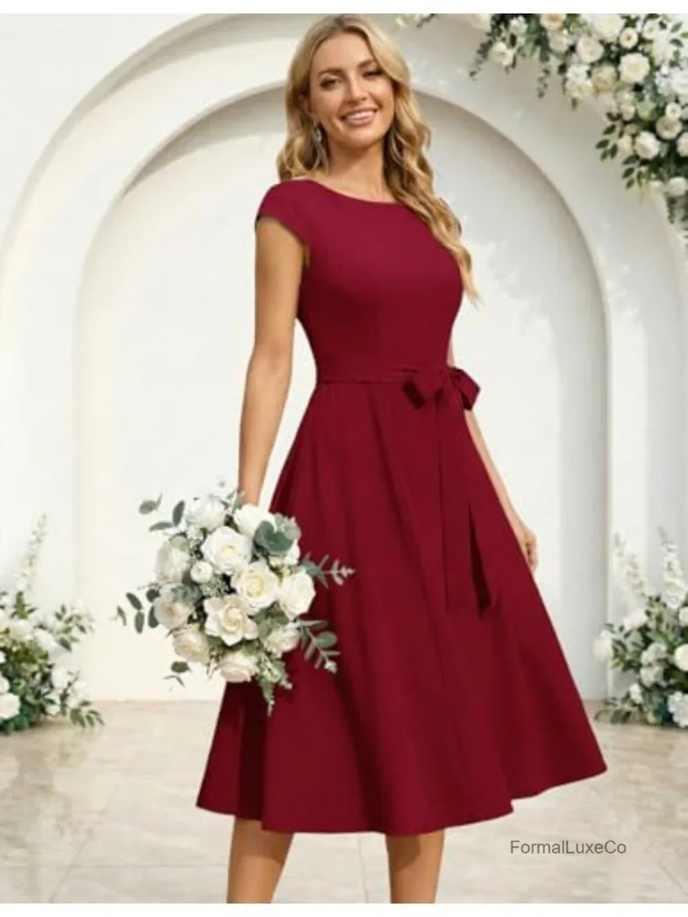 DRESSTELLS Womens A-Line Midi Cocktail Dress Cap Sleeve Wedding Guest Formal